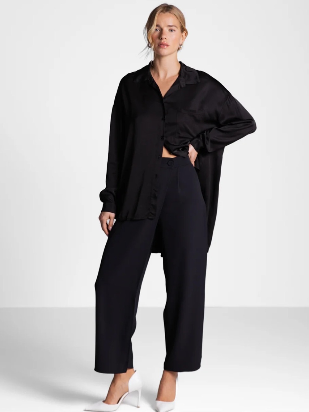 NWT JAKI London Kailin Satin Shirt Black XL Oversized